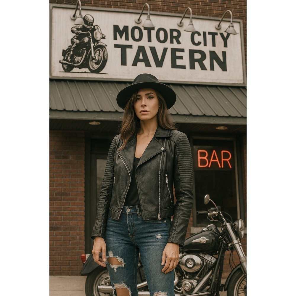 Menash Leather Moto Jacket Women S Vintage 90s Ribbed Biker Zipper Cropped‎